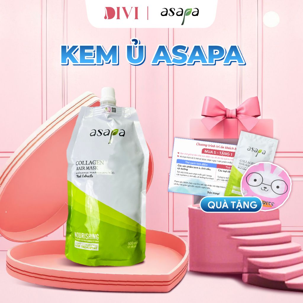 Kem ủ Collagen phục hồi tóc hư tổn, dưỡng tóc suôn mượt Asapa 500ml- Mỹ phẩm Divi