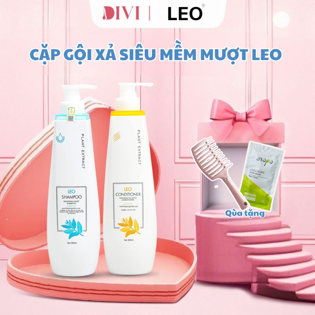 Cặp dầu gội xả phục hồi tóc hư tổn siêu mềm mượt tóc LEO PROSEE 800ml - Mỹ phẩm Divi