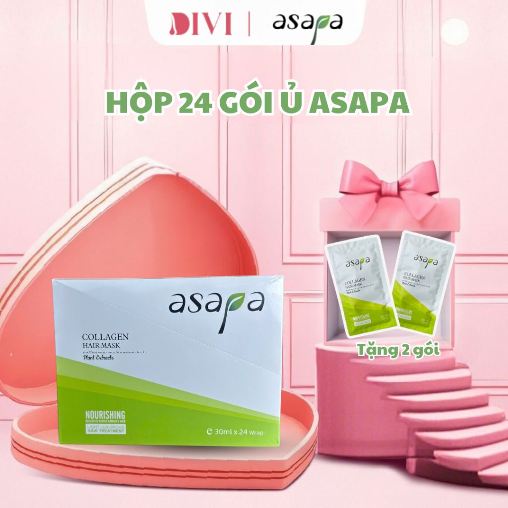 Hộp 24 gói 30ml kem ủ Collagen phục hồi tóc hư tổn, dưỡng tóc suôn mượt Asapa tiện lợi dùng thử, đem đi du lịch - Divi
