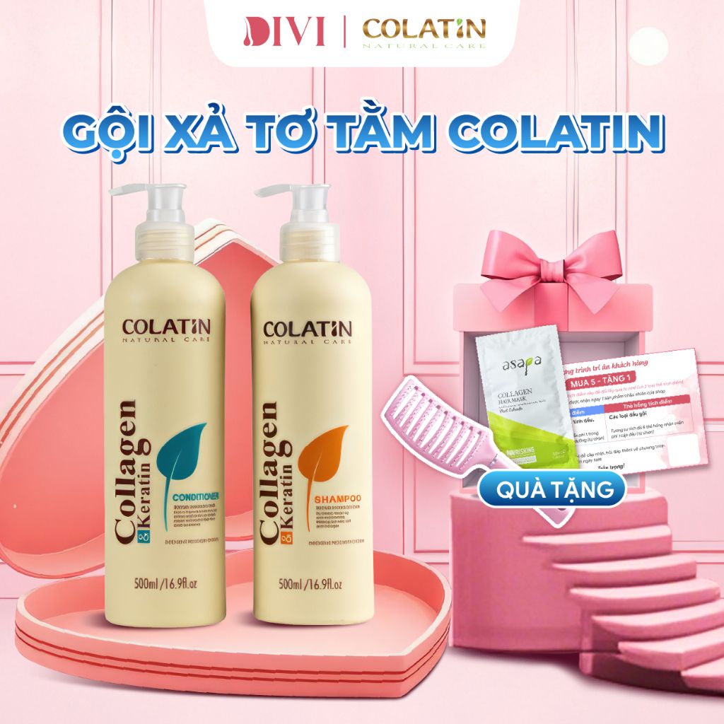 Combo gội xả COLATIN keratin, collagen tinh chất tơ tằm 500/1000ml- Mỹ phẩm DiVi