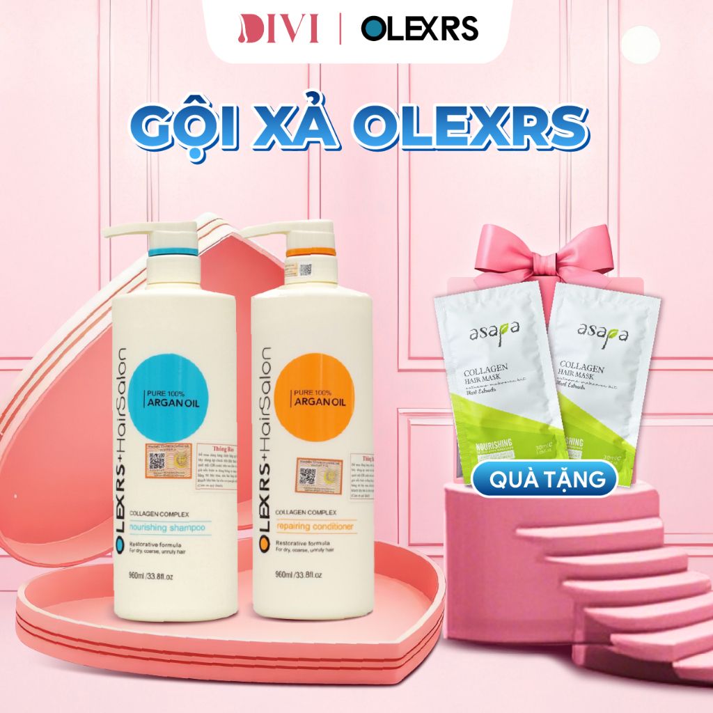Dầu gội xả Olexrs Argan Oil Collagen Hair Salon cho tóc khô hư tổn - Mỹ phẩm divi