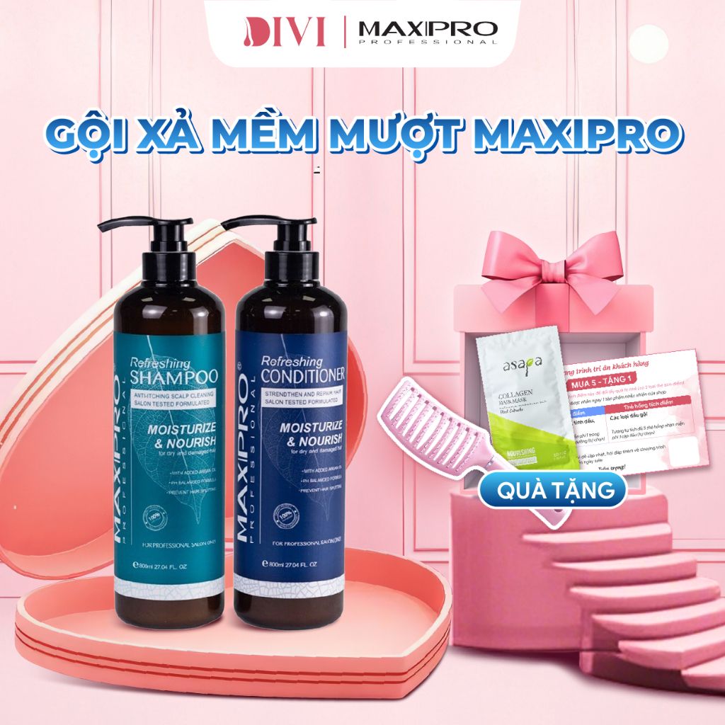 Dầu gội xả dưỡng tóc mềm mượt, giảm gàu ngăn gãy rụng phục hồi tóc hư tổn MAXIPRO 500/800ml - Mỹ phẩm DiVi