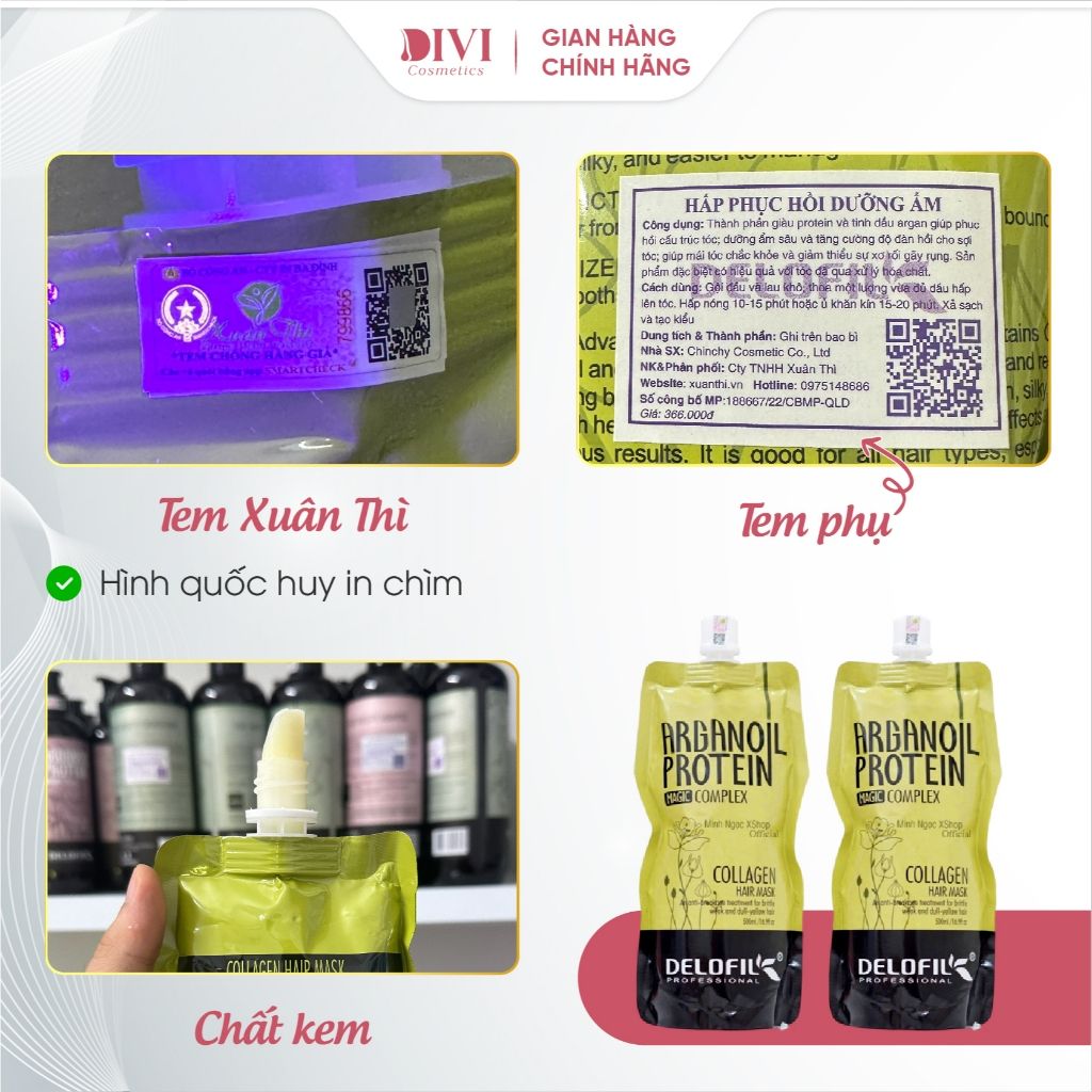 Kem ủ tóc Collagen Hair Mask Delofil phục hồi tóc hư tổn, làm mềm mượt, ngăn chặn tóc gãy rụng 500ml - Mỹ phẩm Divi