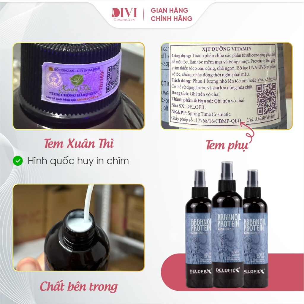 Xịt dưỡng tóc Delofil Vitamin Hair Spray keratin, phục hồi sâu hư tổn dưỡng tóc uốn, duỗi, nhuộm 260ml - Mỹ phẩm Divi