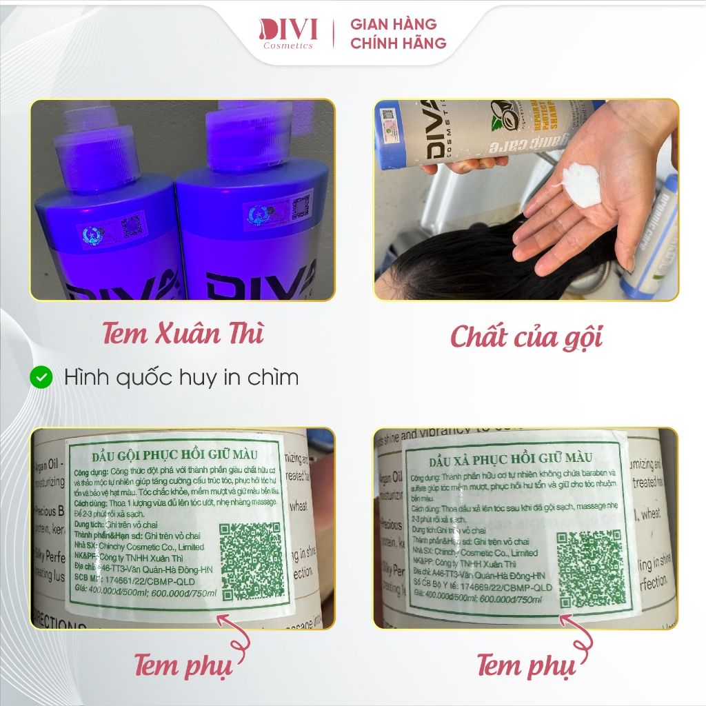 Dầu gội xả DIVA Protect Color giúp giữ màu tóc, phục hồi ,mềm mượt 500ml/750ml - Mỹ phẩm Divi