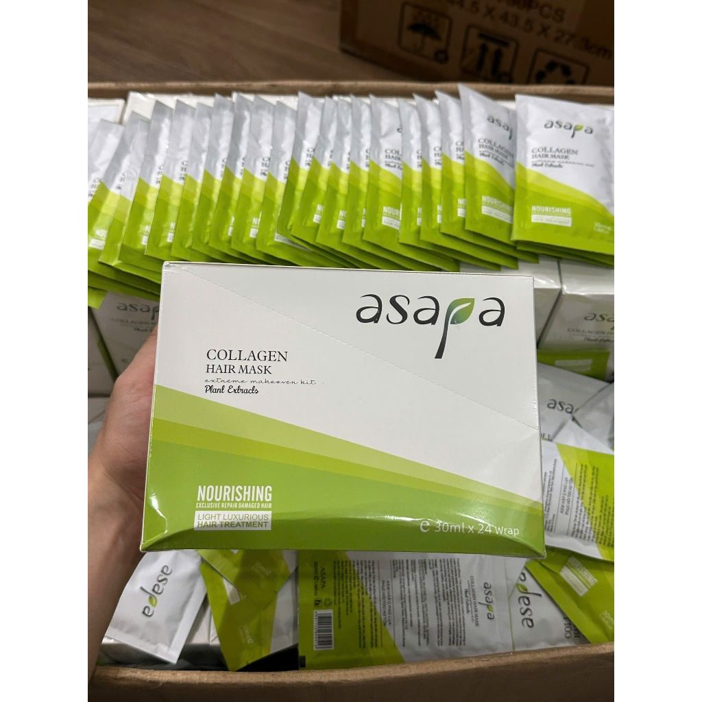 Hộp 24 gói 30ml kem ủ Collagen phục hồi tóc hư tổn, dưỡng tóc suôn mượt Asapa tiện lợi dùng thử, đem đi du lịch - Divi
