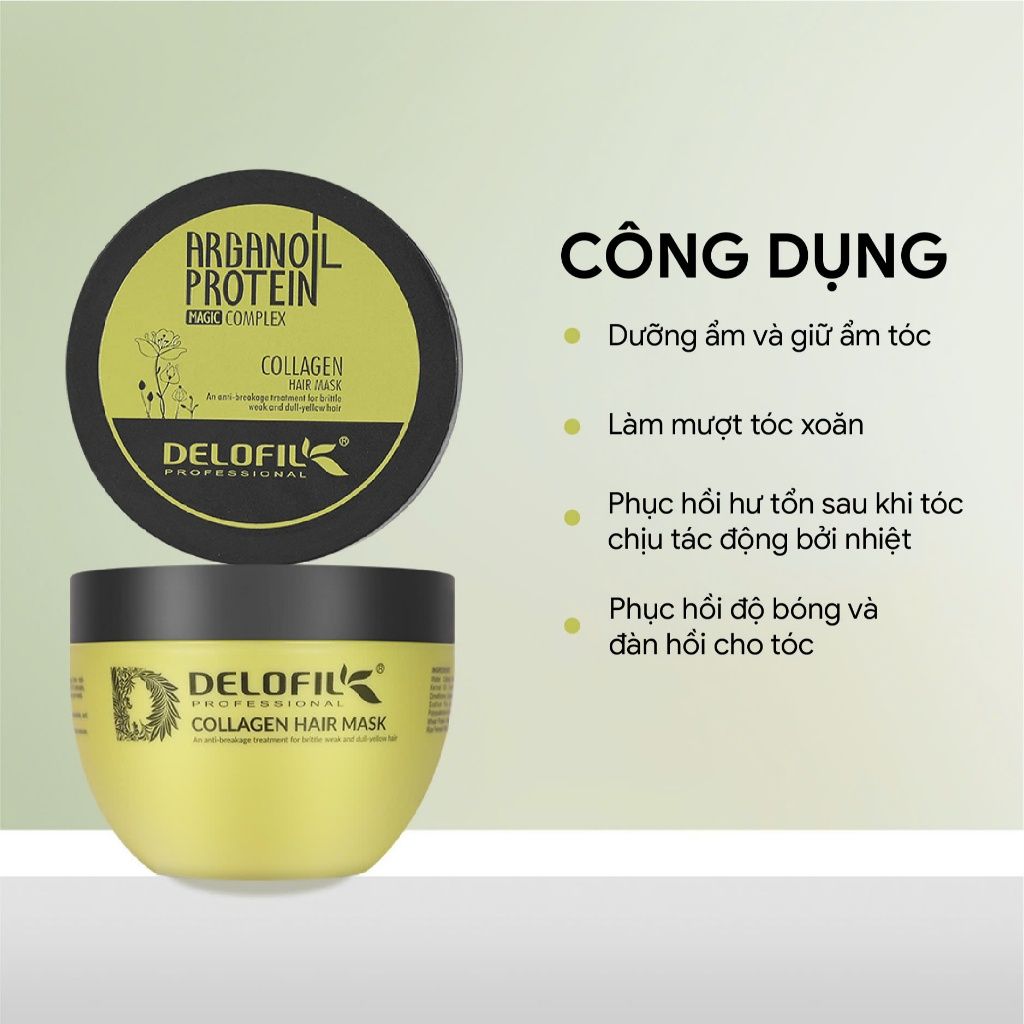 Kem dưỡng ủ tóc collagen Hấp tóc phục hồi tóc hư tổn Delofil Protein Hair Mask 500ml - Mỹ phẩm Divi