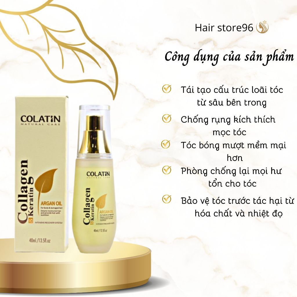 Tinh dầu dưỡng tóc Argan Oil COLATIN phục hồi tóc hư tổn nặng, dưỡng tóc mềm mượt 40ml - Mỹ phẩm Divi