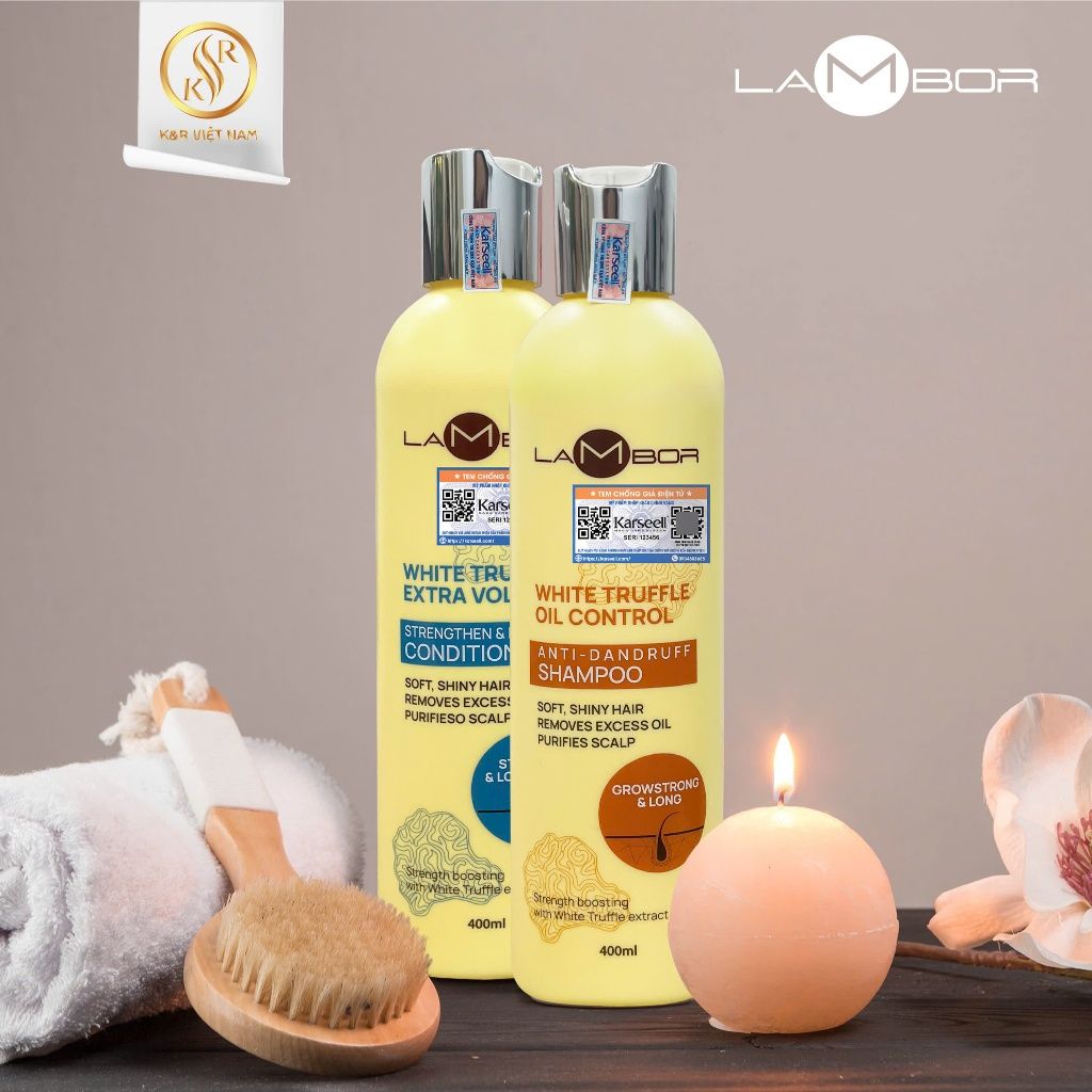 Cặp Dầu Gội Xả LAMBOR Nấm Vàng Truffle 400ML Giảm Rụng Và Kích Thích Mọc Tóc, Thải Độc Tốt Cho Da Đầu - Mỹ phẩm Divi