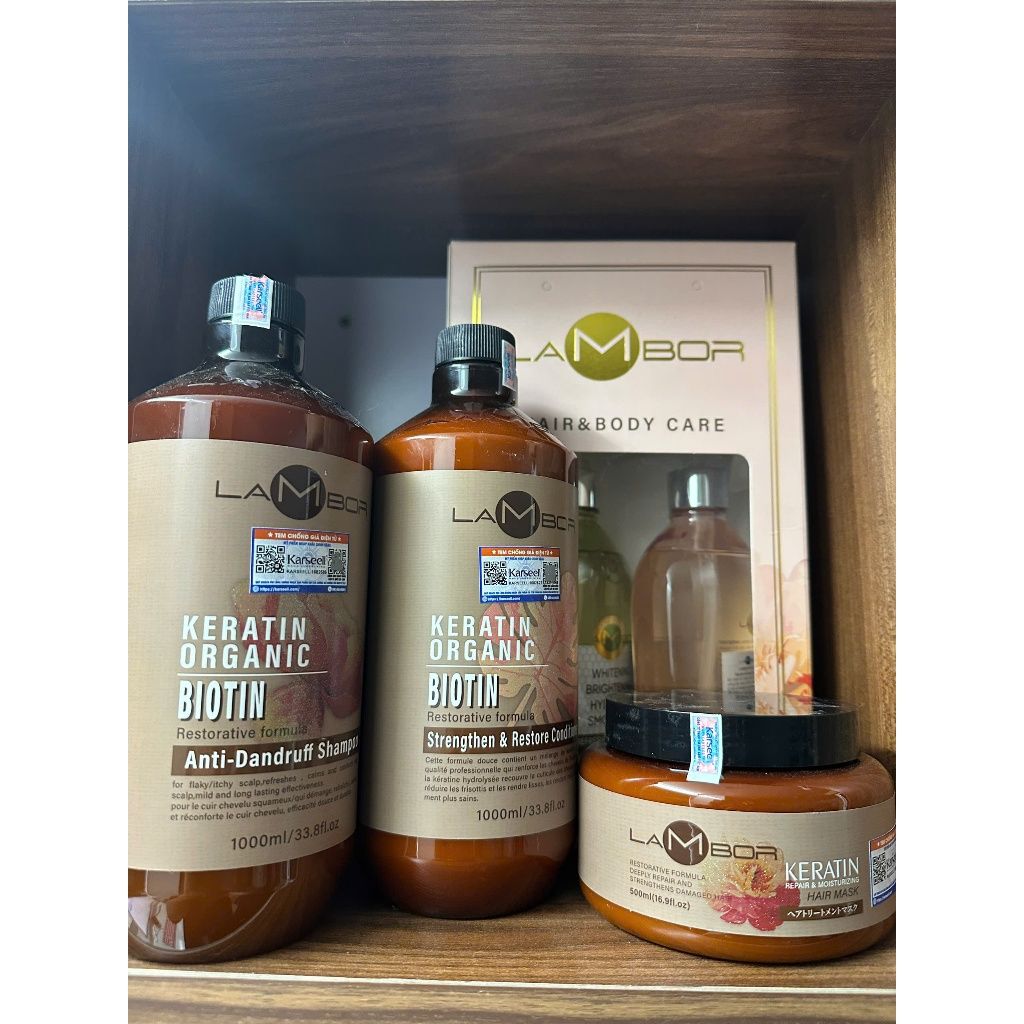 Dầu Gội Xả KERATIN LAMBOR 1000ml * 2 Sạch Gàu Ngăn Dầu Chống Gãy Rụng Phục Hồi Nang Tóc Siêu Mượt