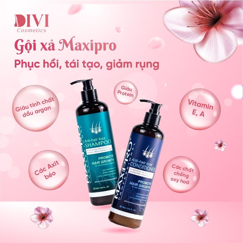 Dầu gội xả MAXIPRO Phục hồi hư tổn, giảm gàu, ngăn ngừa gãy rụng và kích thích mọc tóc 500ml- Mỹ phẩm DiVi