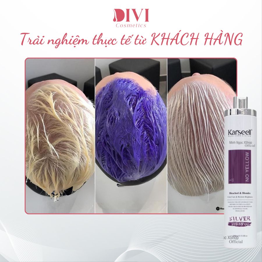 Dầu gội tím khử vàng Karseell Silver Shampoo, dầu gội khử vàng, giữ màu cho tóc nhuộm sáng, tóc tẩy 500ml - Mỹ phẩm Divi