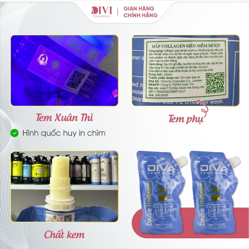 Kem ủ tóc DIVA Collagen Protect Color phục hồi sâu tóc hư tổn, giữ màu dưỡng mượt tóc 500ml - Mỹ phẩm Divi