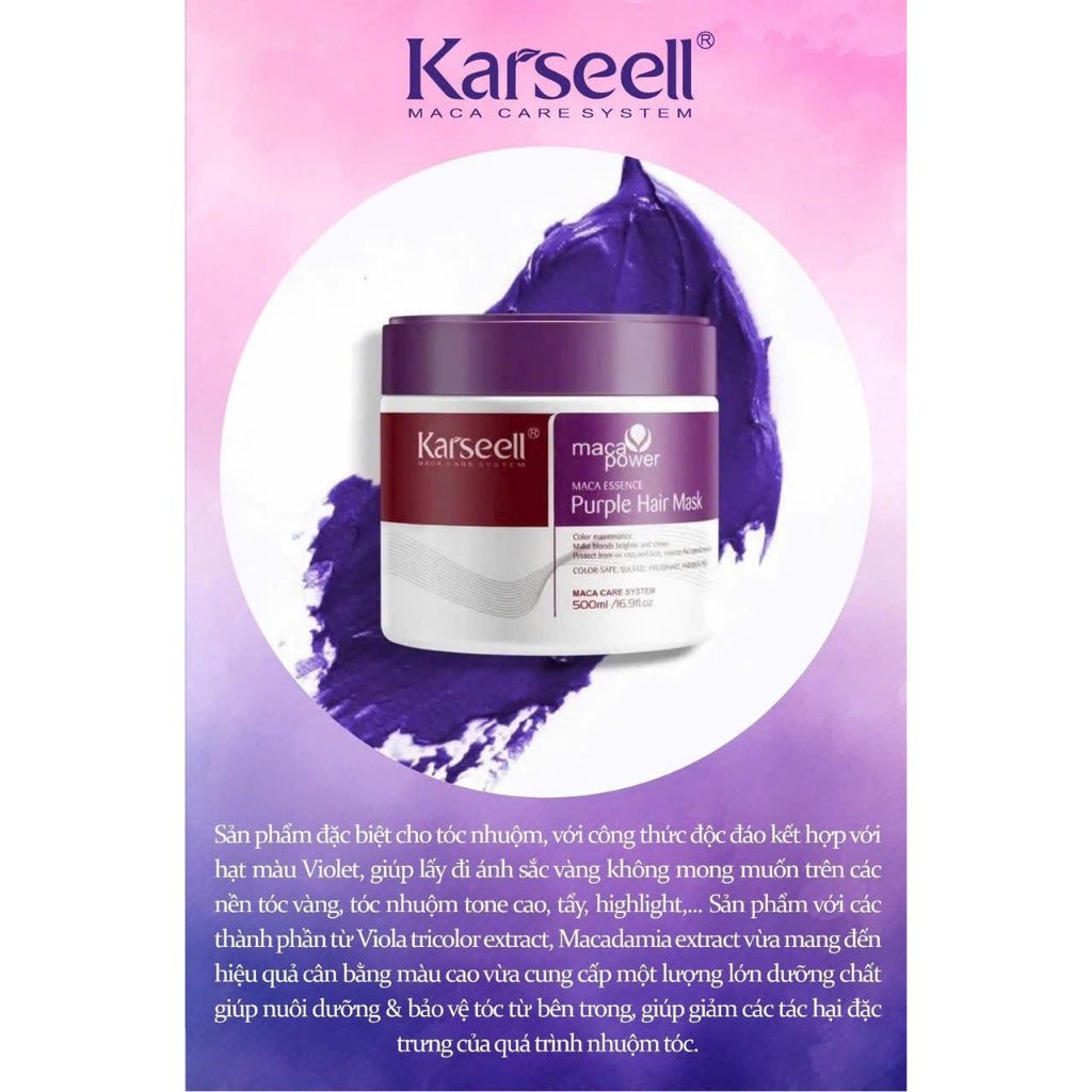 Ủ Tím KARSEELL MACCA COLLAGEN 500ML Phục hồi nuôi dưỡng và khử vàng tóc nhuộm - Mỹ phẩm Divi