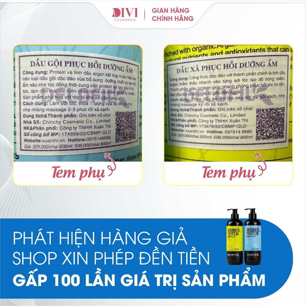Cặp dầu gội xả Delofil phục hồi hư tổn, dưỡng ẩm giúp tóc mềm mượt 500/800ml - Mỹ phẩm DiVi