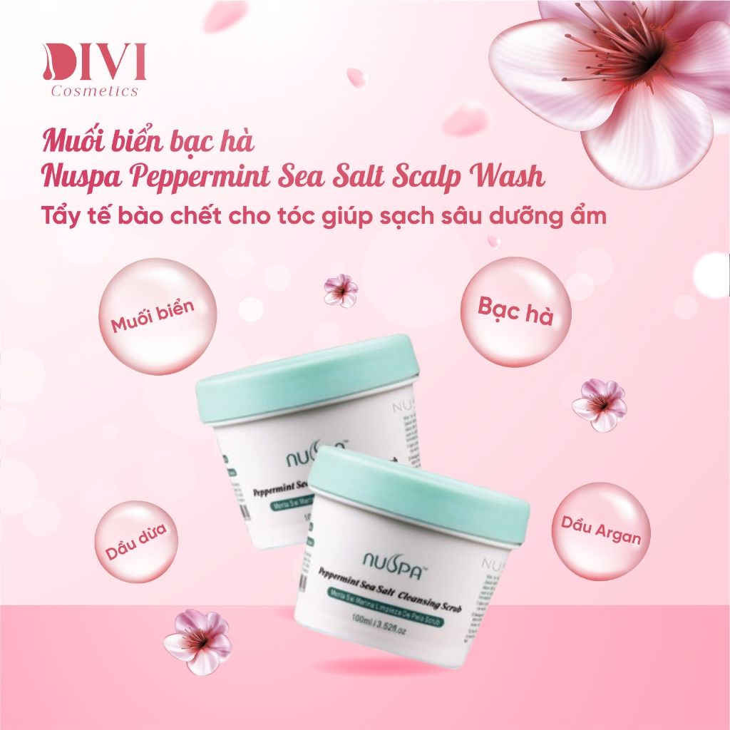Muối biển bạc hà tẩy tế bào chết cho tóc giúp sạch sâu dưỡng ẩm NUSPA Peppermint Sea Salt Scalp Wash 100ml - Mỹ phẩm Divi