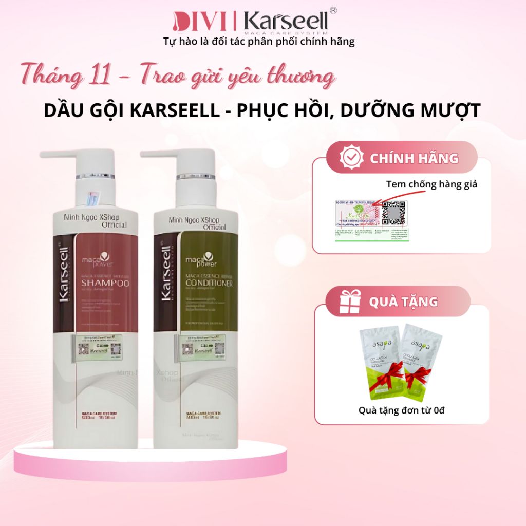 Dầu gội xả phục hồi, chống gàu, chống rụng tóc Karseell Collagen Maca 500ml - Mỹ phẩm Divi