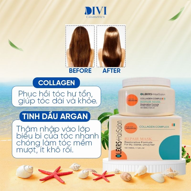 Kem ủ tóc Olexrs Collagen Phục Hồi Tóc, Chống Gãy Rụng 500ml - Mỹ phẩm divi