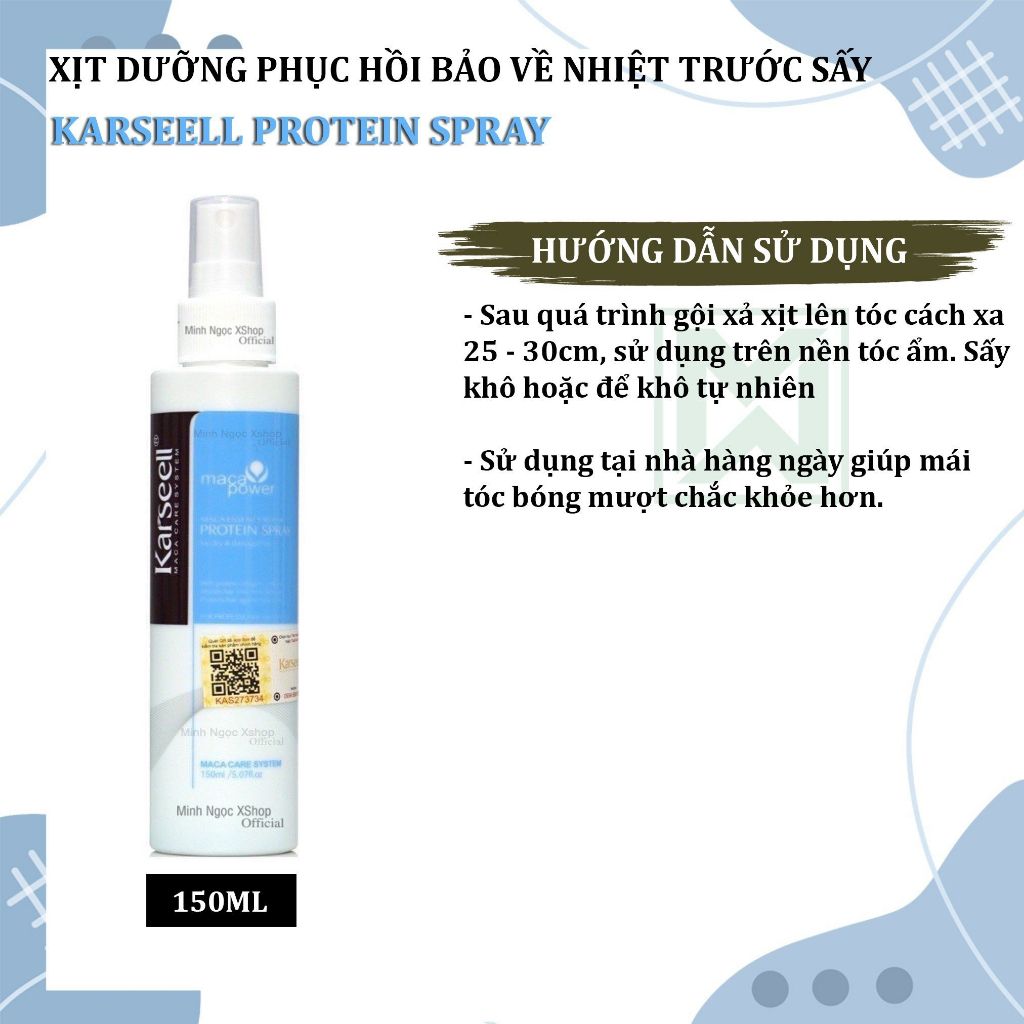 Xịt dưỡng tóc KARSEELL MACA ESSENCE REPAIR PROTEIN SPRAY phục hồi sâu hư tổn dưỡng tóc uốn, duỗi, nhuộm 150ml
