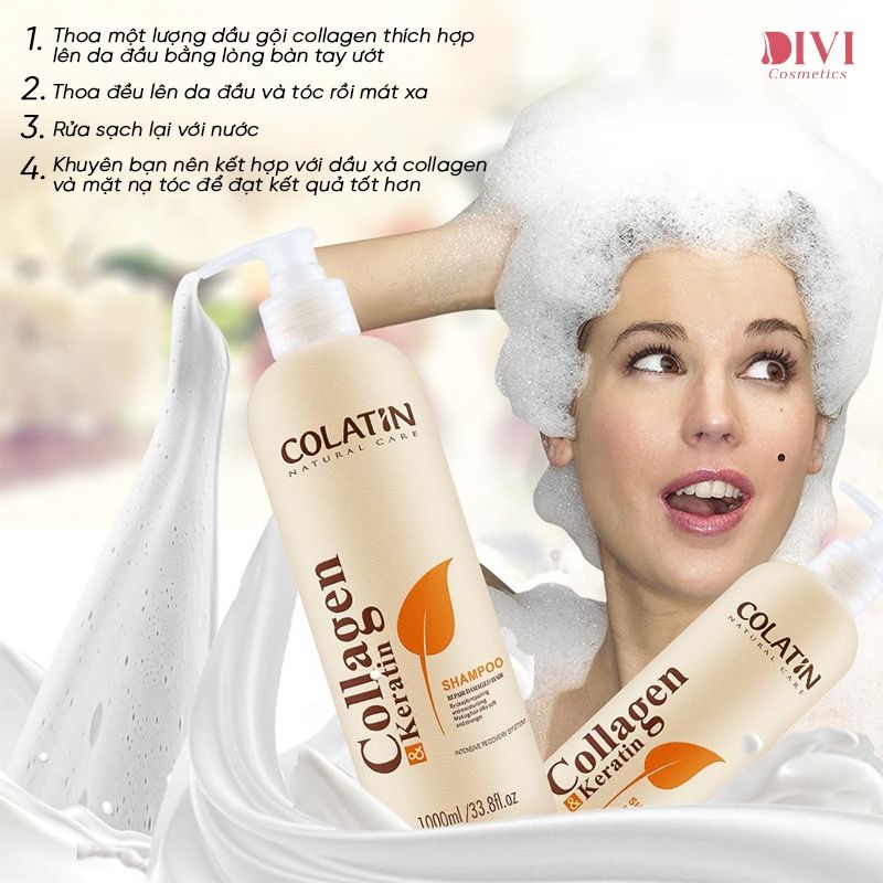 Combo gội xả COLATIN keratin, collagen tinh chất tơ tằm 500/1000ml- Mỹ phẩm DiVi