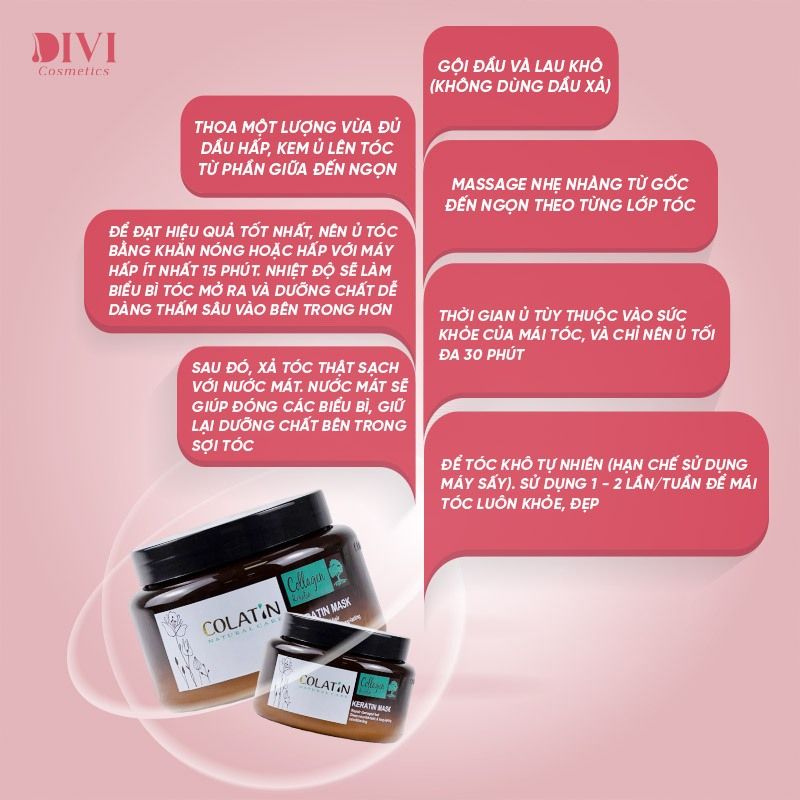 Kem ủ hấp tóc phục hồi dưỡng tóc hư tổn tại nhà Collagen Keratin Mask COLATIN 500ml - Mỹ phẩm Divi