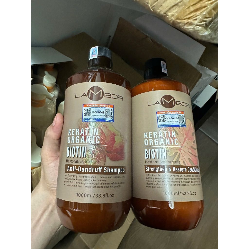 Dầu Gội Xả KERATIN LAMBOR 1000ml * 2 Sạch Gàu Ngăn Dầu Chống Gãy Rụng Phục Hồi Nang Tóc Siêu Mượt