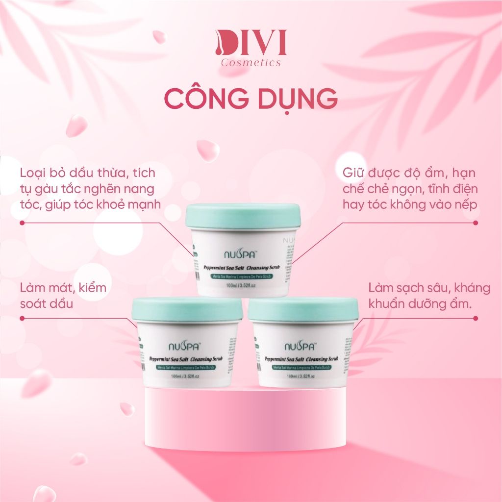 Muối biển bạc hà tẩy tế bào chết cho tóc giúp sạch sâu dưỡng ẩm NUSPA Peppermint Sea Salt Scalp Wash 100ml - Mỹ phẩm Divi
