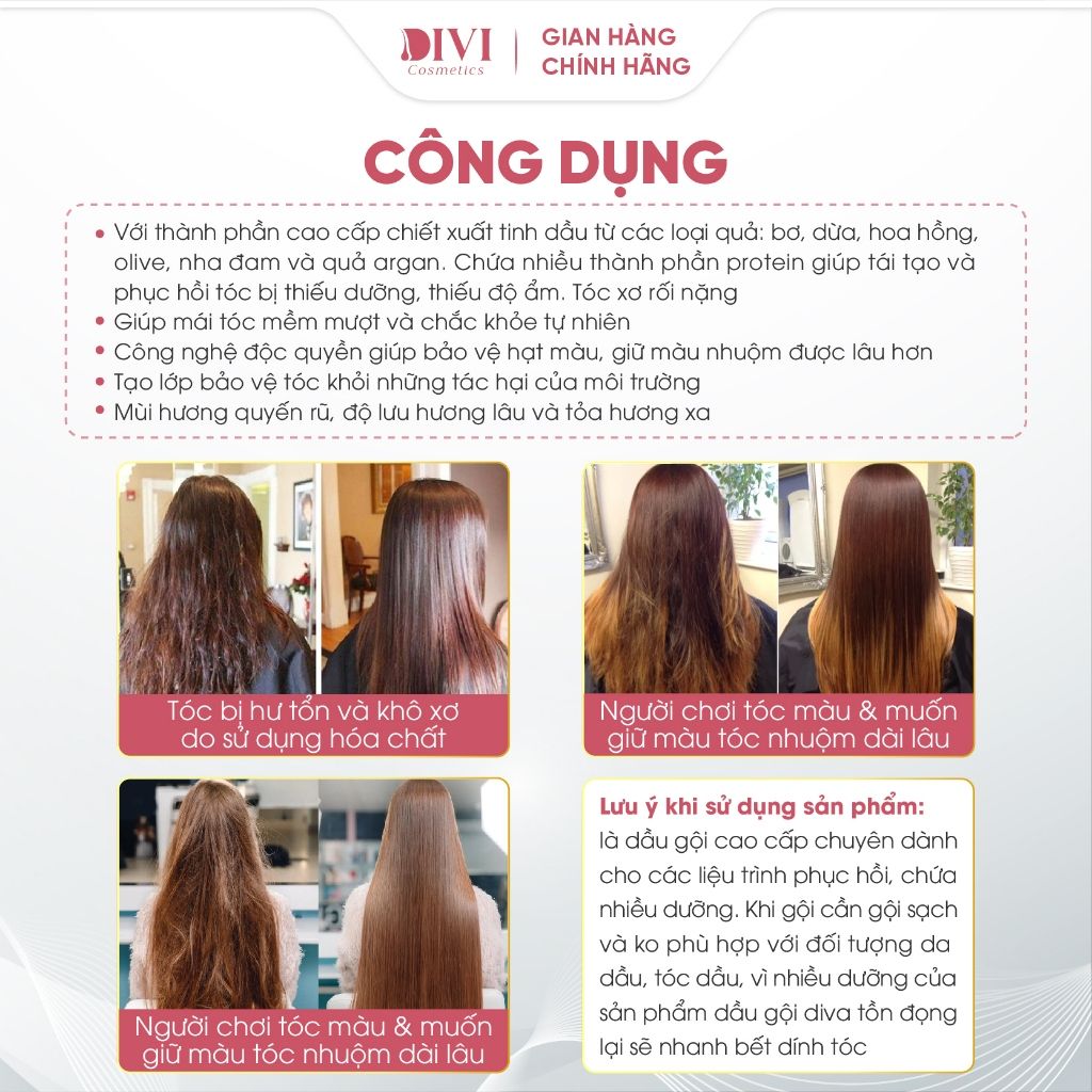 Dầu gội xả DIVA Protect Color giúp giữ màu tóc, phục hồi ,mềm mượt 500ml/750ml - Mỹ phẩm Divi