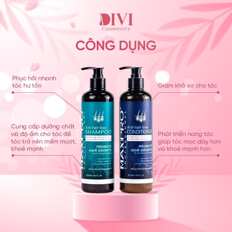 Dầu gội xả MAXIPRO Phục hồi hư tổn, giảm gàu, ngăn ngừa gãy rụng và kích thích mọc tóc 500ml- Mỹ phẩm DiVi