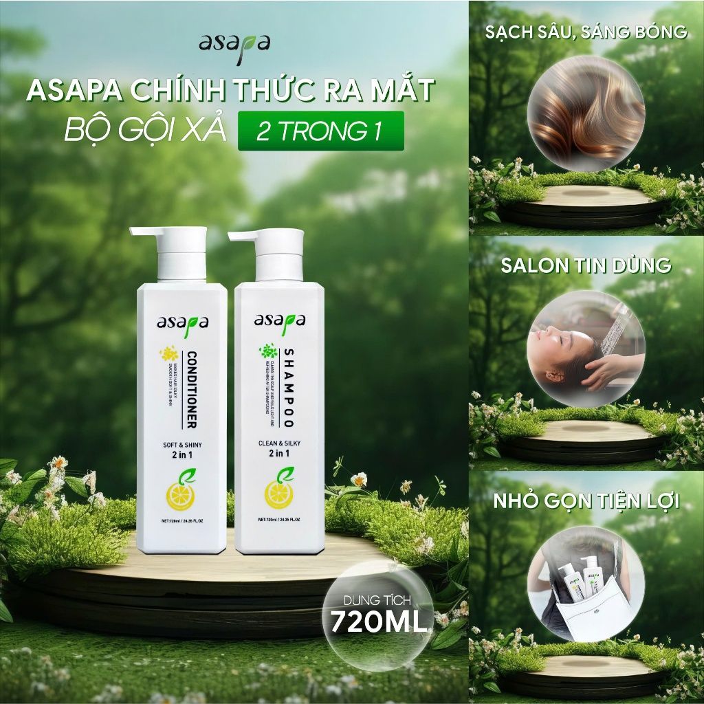 Dầu gội /Dầu xả sạch gàu, mềm mượt, hương trà xanh Asapa 720ml - Mỹ phẩm Divi