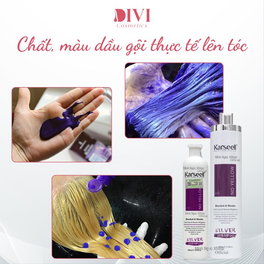 Dầu gội tím khử vàng Karseell Silver Shampoo, dầu gội khử vàng, giữ màu cho tóc nhuộm sáng, tóc tẩy 500ml - Mỹ phẩm Divi