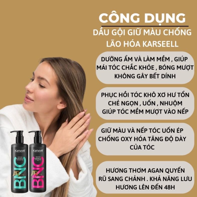 Dầu gội xả KARSEELL ARGAN BNC 500ML phục hồi giữ màu chống lão hóa da đầu cân bằng độ ẩm siêu mượt - Mỹ phẩm Divi