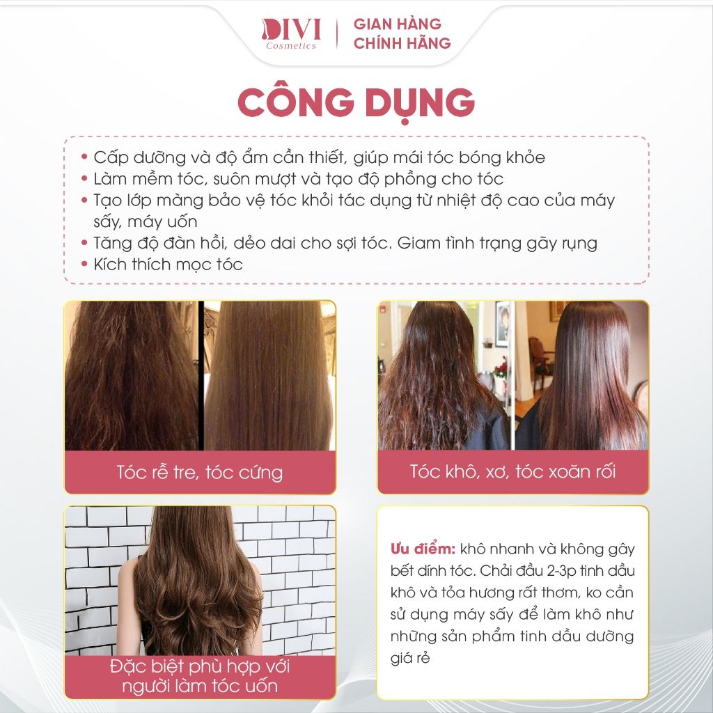 Tinh dầu dưỡng tóc DIVA Cosmetics Argan Oil phục hồi hư tổn , dưỡng ẩm cho tóc 50ml - Mỹ phẩm Divi