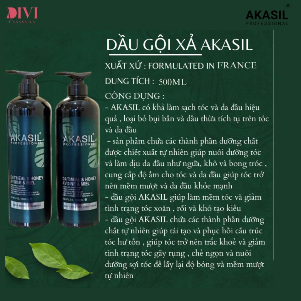 Dầu Gội Xả Akasil 500ml/1000ml Kiềm Dầu Sạch Gàu, Ngăn Rụng Phục Hồi Tái Sinh Mầm Tóc, Siêu Mềm Mượt - Mỹ phẩm Divi