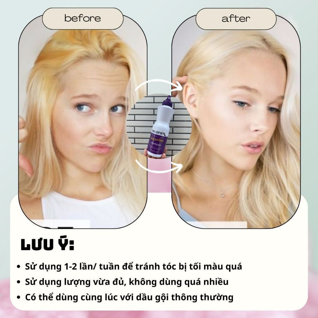 Dầu gội tím khử vàng tóc tẩy giữ màu tóc nhuộm làm mềm mượt tóc Delofil No Yellow 500ml - Mỹ phẩm Divi