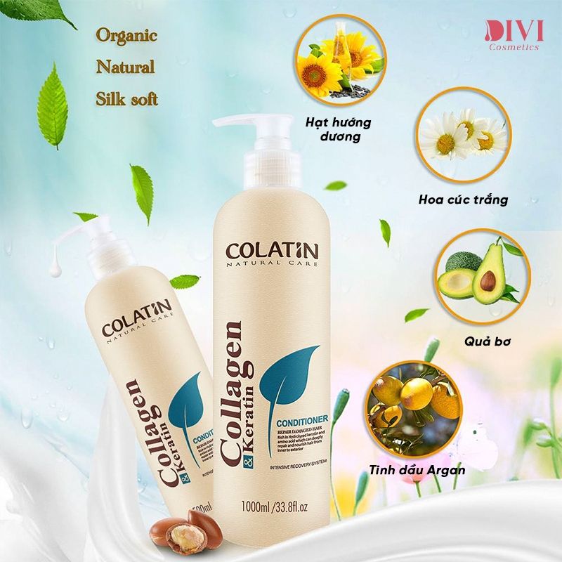 Combo gội xả COLATIN keratin, collagen tinh chất tơ tằm 500/1000ml- Mỹ phẩm DiVi