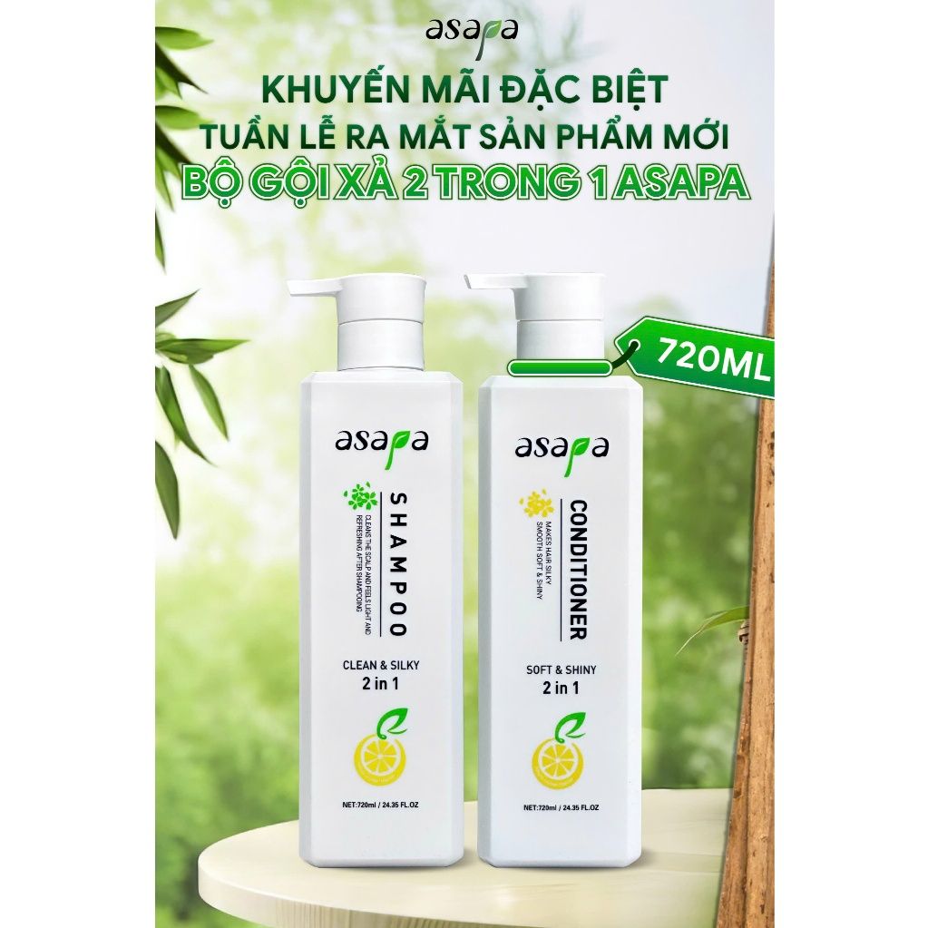 Dầu gội /Dầu xả sạch gàu, mềm mượt, hương trà xanh Asapa 720ml - Mỹ phẩm Divi