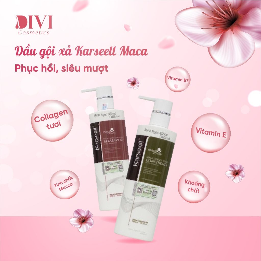Dầu gội xả phục hồi, chống gàu, chống rụng tóc Karseell Collagen Maca 500ml - Mỹ phẩm Divi