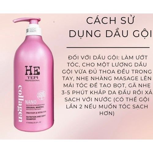 Dầu gội HE TEPI 1000ml chính hãng Dầu gội xả collagen mượt tóc hương nước hoa thơm lâu - Mỹ phẩm Divi