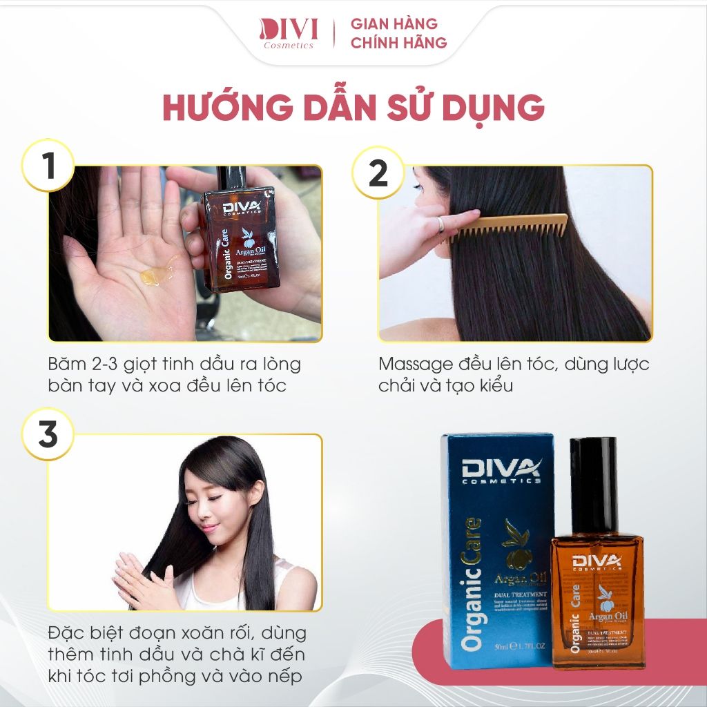 Tinh dầu dưỡng tóc DIVA Cosmetics Argan Oil phục hồi hư tổn , dưỡng ẩm cho tóc 50ml - Mỹ phẩm Divi