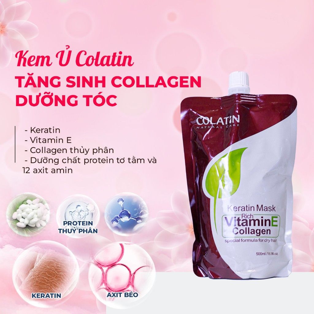 Kem ủ tóc keratin, hấp tóc phục hồi hư tổn, collagen dưỡng siêu mượt COLATIN Keratin Vitamin E 500ml - Mỹ phẩm Divi