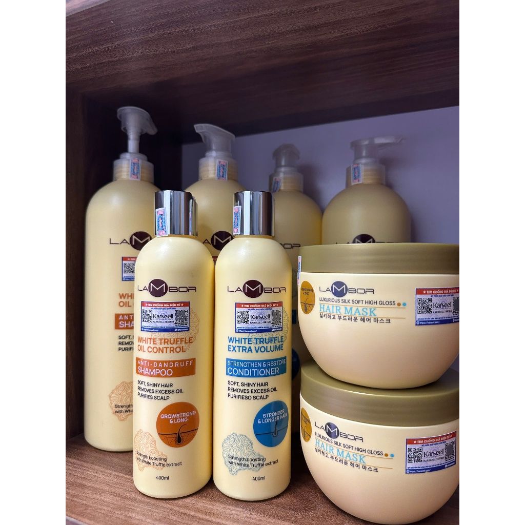Cặp Dầu Gội Xả LAMBOR Nấm Vàng Truffle 400ML Giảm Rụng Và Kích Thích Mọc Tóc, Thải Độc Tốt Cho Da Đầu - Mỹ phẩm Divi