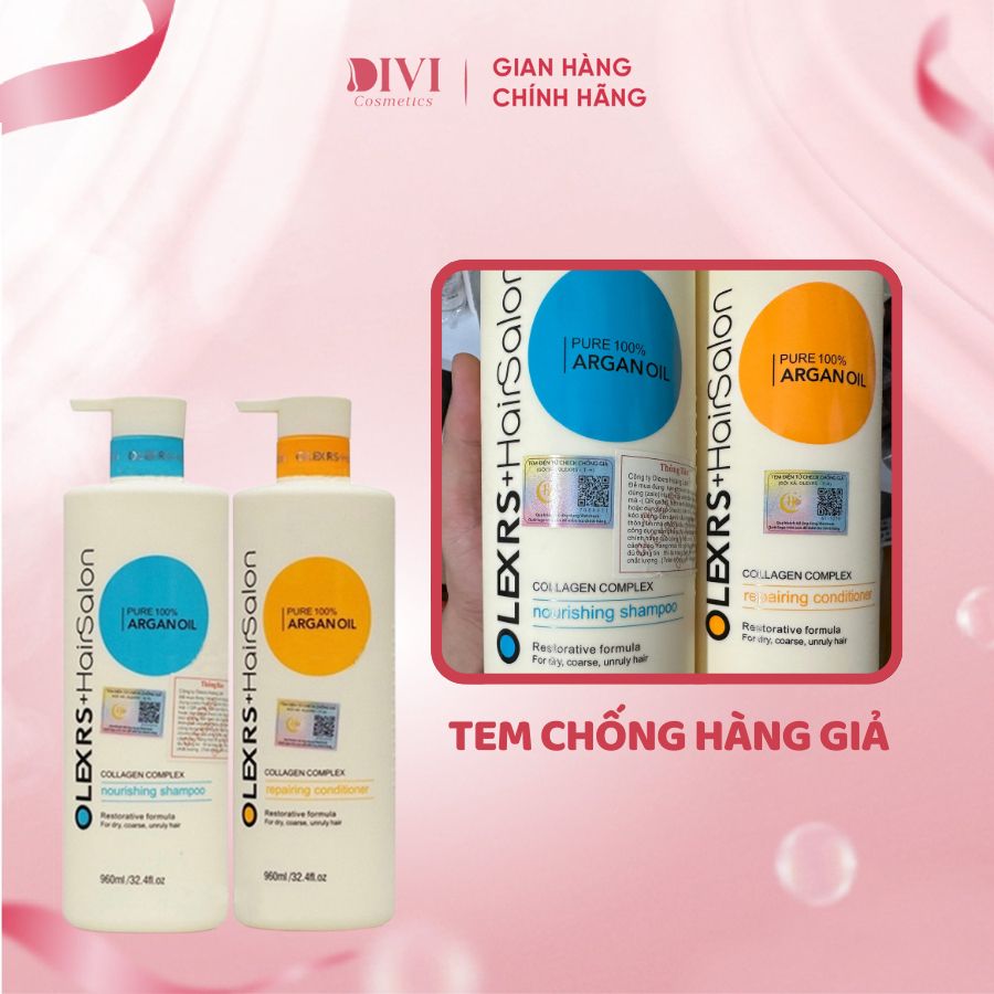 Dầu gội xả Olexrs Argan Oil Collagen Hair Salon cho tóc khô hư tổn - Mỹ phẩm divi