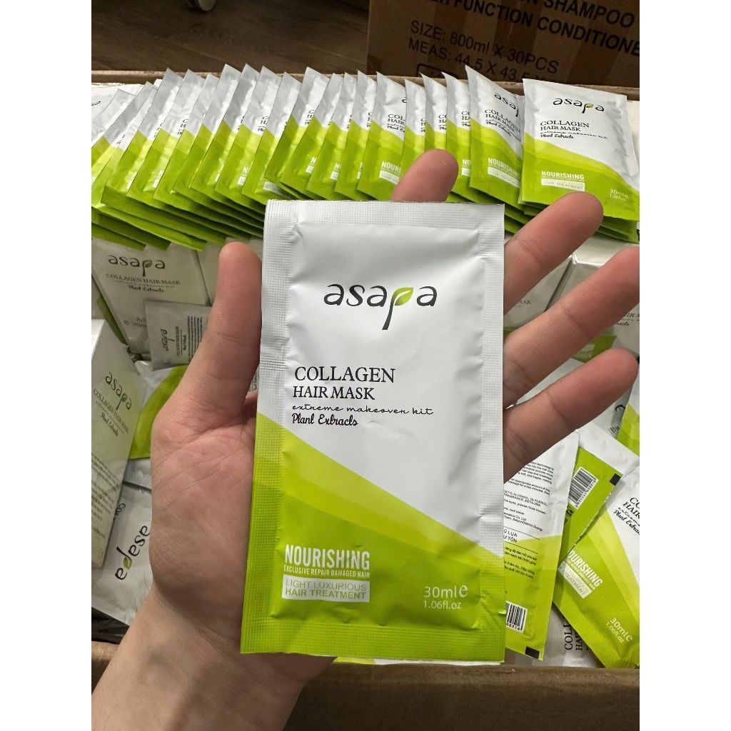 Hộp 24 gói 30ml kem ủ Collagen phục hồi tóc hư tổn, dưỡng tóc suôn mượt Asapa tiện lợi dùng thử, đem đi du lịch - Divi