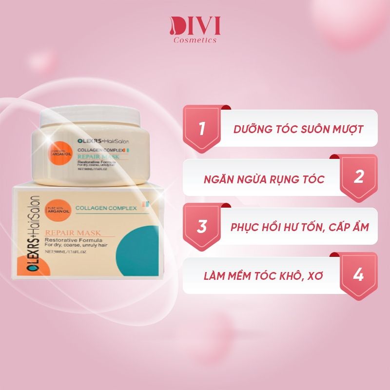 Kem ủ tóc Olexrs Collagen Phục Hồi Tóc, Chống Gãy Rụng 500ml - Mỹ phẩm divi