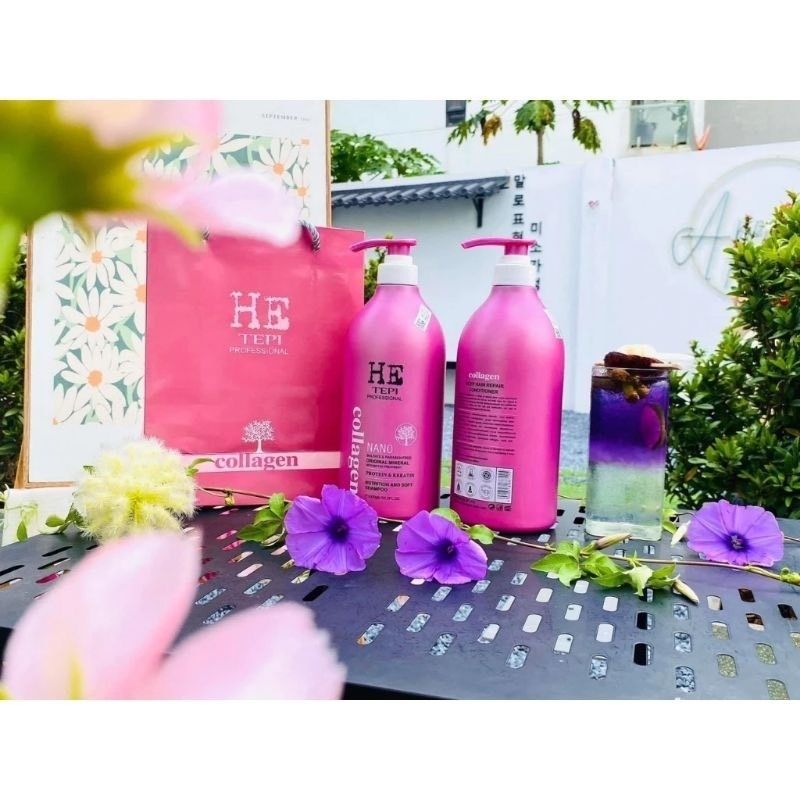 Dầu gội HE TEPI 1000ml chính hãng Dầu gội xả collagen mượt tóc hương nước hoa thơm lâu - Mỹ phẩm Divi