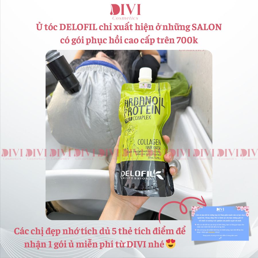 Kem ủ tóc Collagen Hair Mask Delofil phục hồi tóc hư tổn, làm mềm mượt, ngăn chặn tóc gãy rụng 500ml - Mỹ phẩm Divi