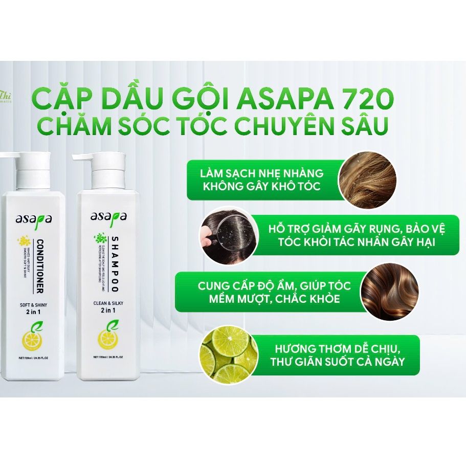Dầu gội /Dầu xả sạch gàu, mềm mượt, hương trà xanh Asapa 720ml - Mỹ phẩm Divi