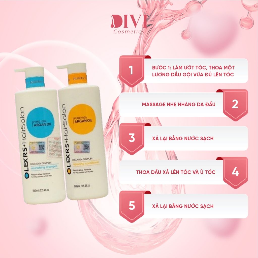 Dầu gội xả Olexrs Argan Oil Collagen Hair Salon cho tóc khô hư tổn - Mỹ phẩm divi