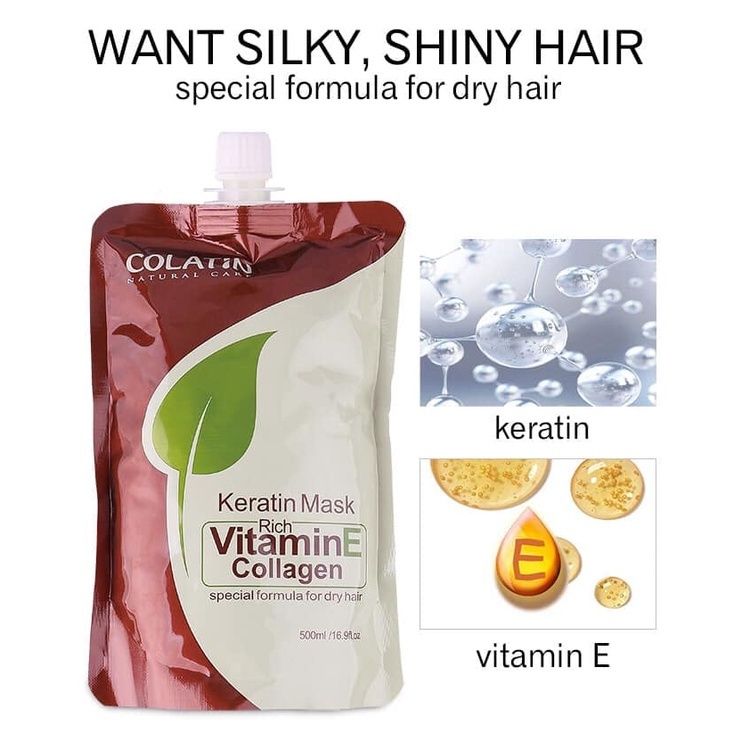 Kem ủ tóc keratin, hấp tóc phục hồi hư tổn, collagen dưỡng siêu mượt COLATIN Keratin Vitamin E 500ml - Mỹ phẩm Divi